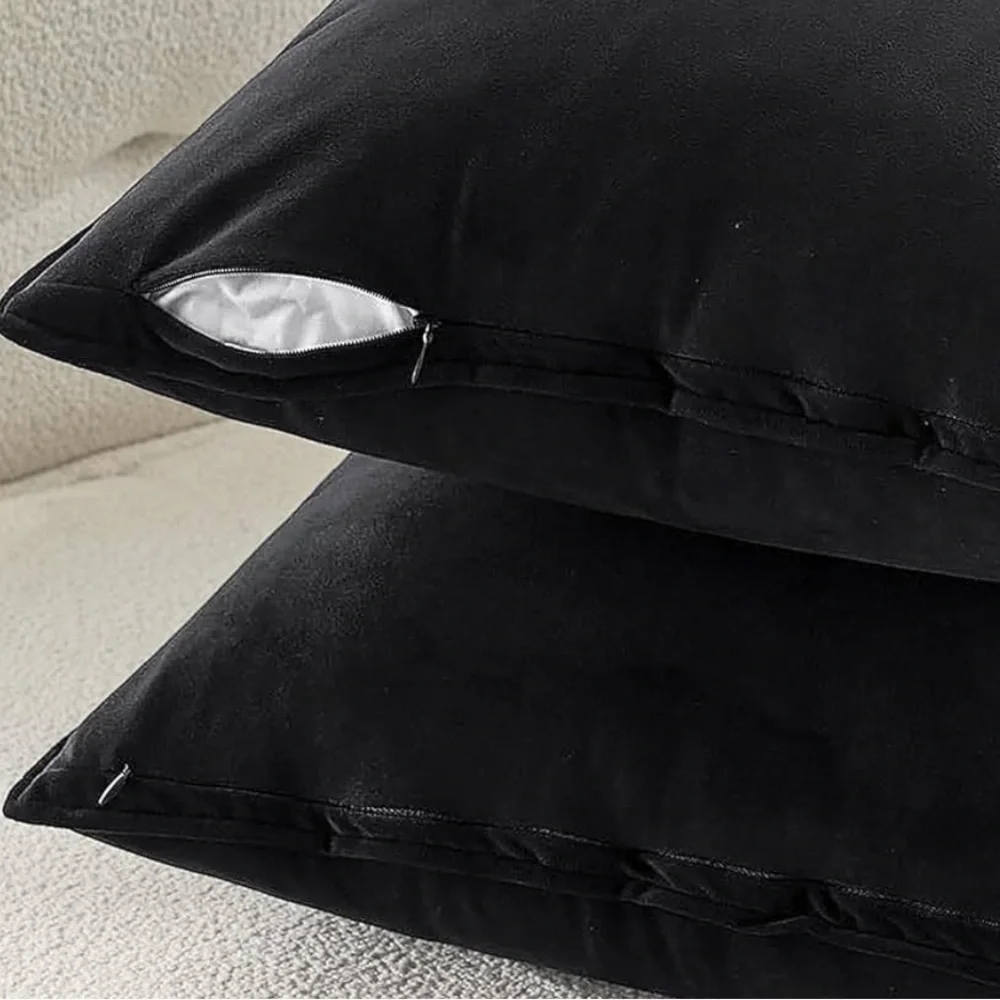🆕 Jet Black VELVET Euro Accent Pillow Covers Luxury High End Hotel Vibes